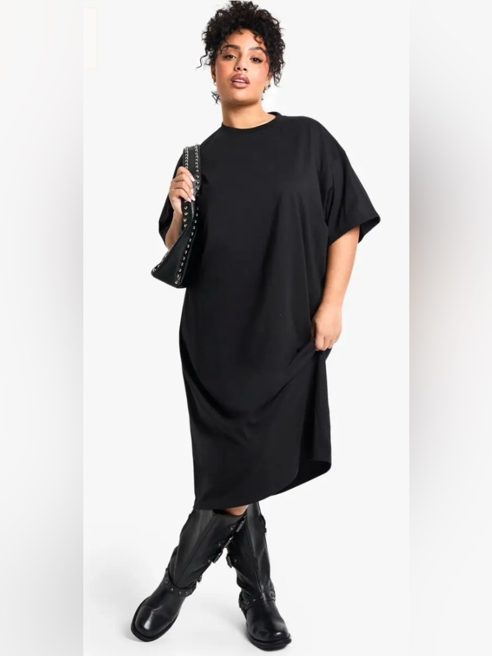 PrettyLittleThing Black Oversized Midi T-Shirt Dress